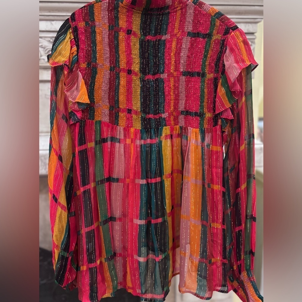 Bl^nk Anthropology Mock Turtleneck Multi-colored Striped Ruffled Blouse Small - Picture 4 of 12